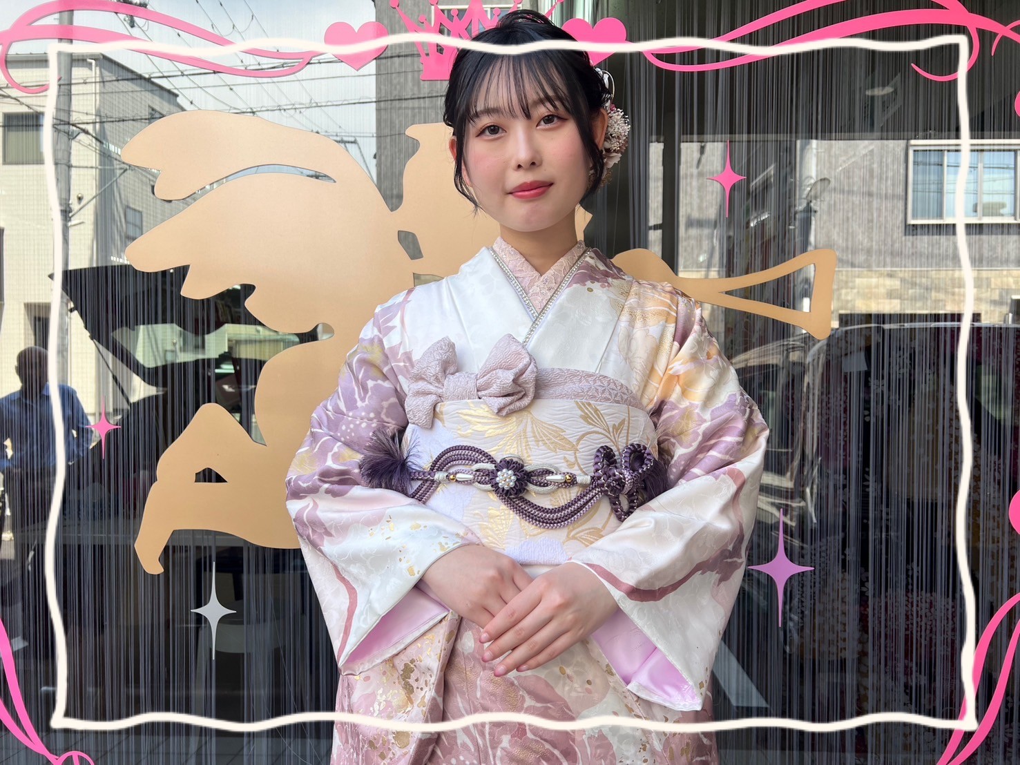成人式 振袖 前撮り撮影会 奈良 ピンク 可愛い 綺麗 華やか 紫 白