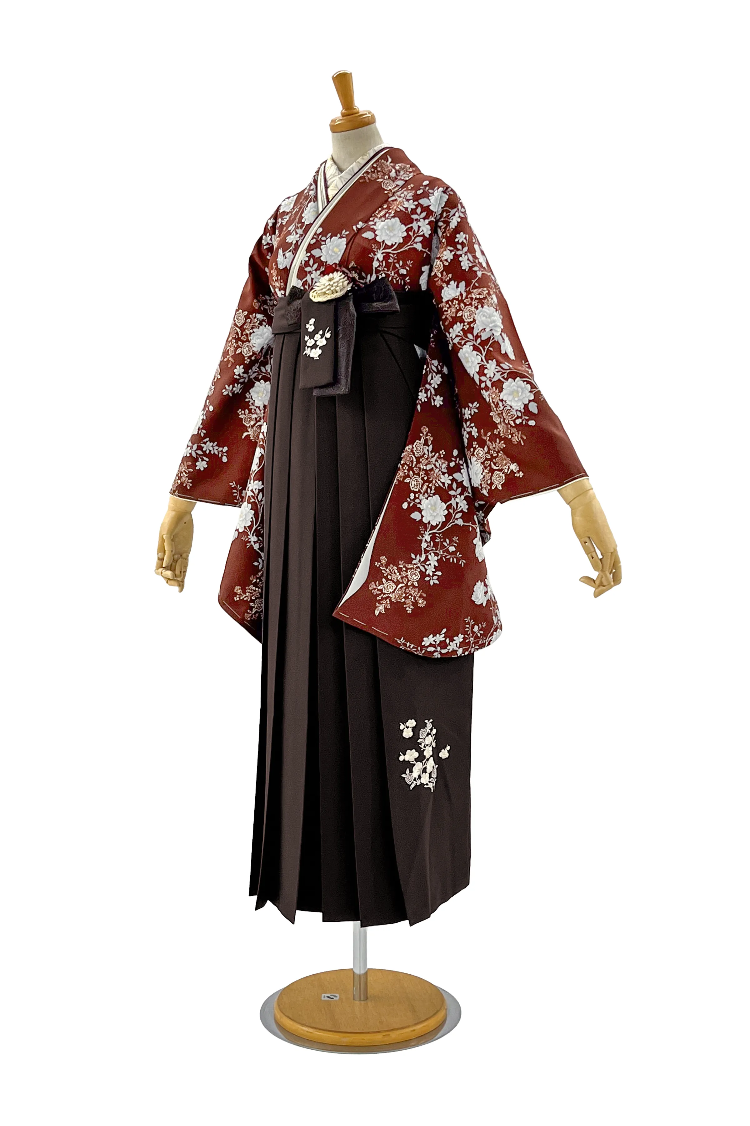 TAKAZENのレンタル袴 Heatherブランド袴　正統派古典柄　エンジ　和風　大人っぽい　大正ロマン【通販可】R25066