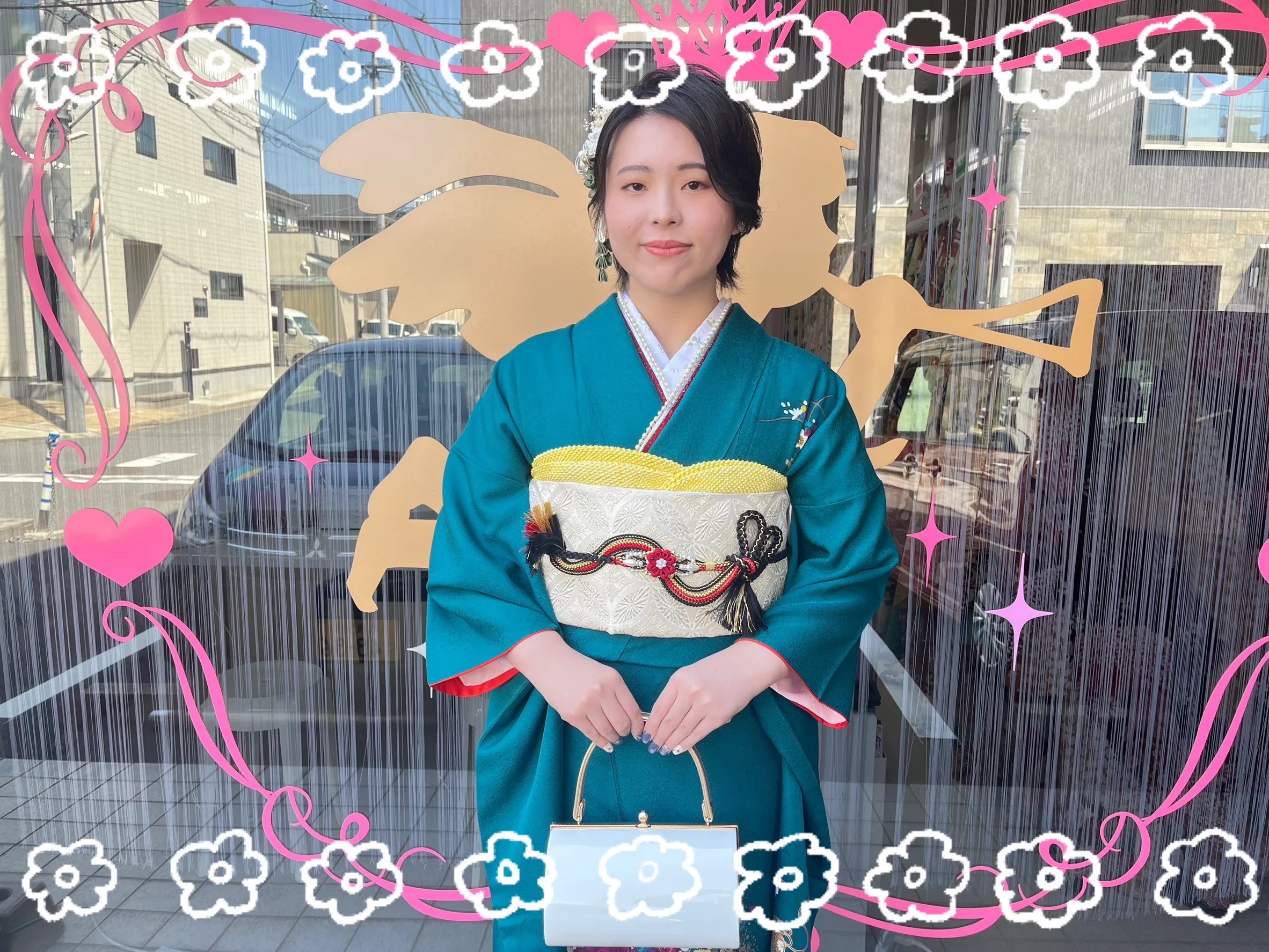 成人式 振袖 前撮り撮影会 奈良 持ち込み 可愛い 綺麗 緑 シンプル