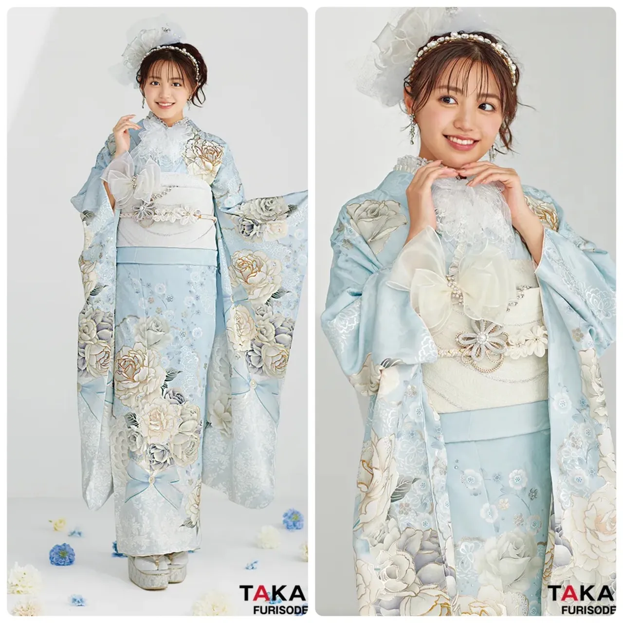 振袖レンタル 奈良 橿原 かわいい おしゃれ 個性派 かわいい かっこいい くすみ イマドキ 最新作粋古典 ターコイズブルー/青/白 吉祥文様/流水模様 クール 寒色系 シック【2025・2026年度流行】