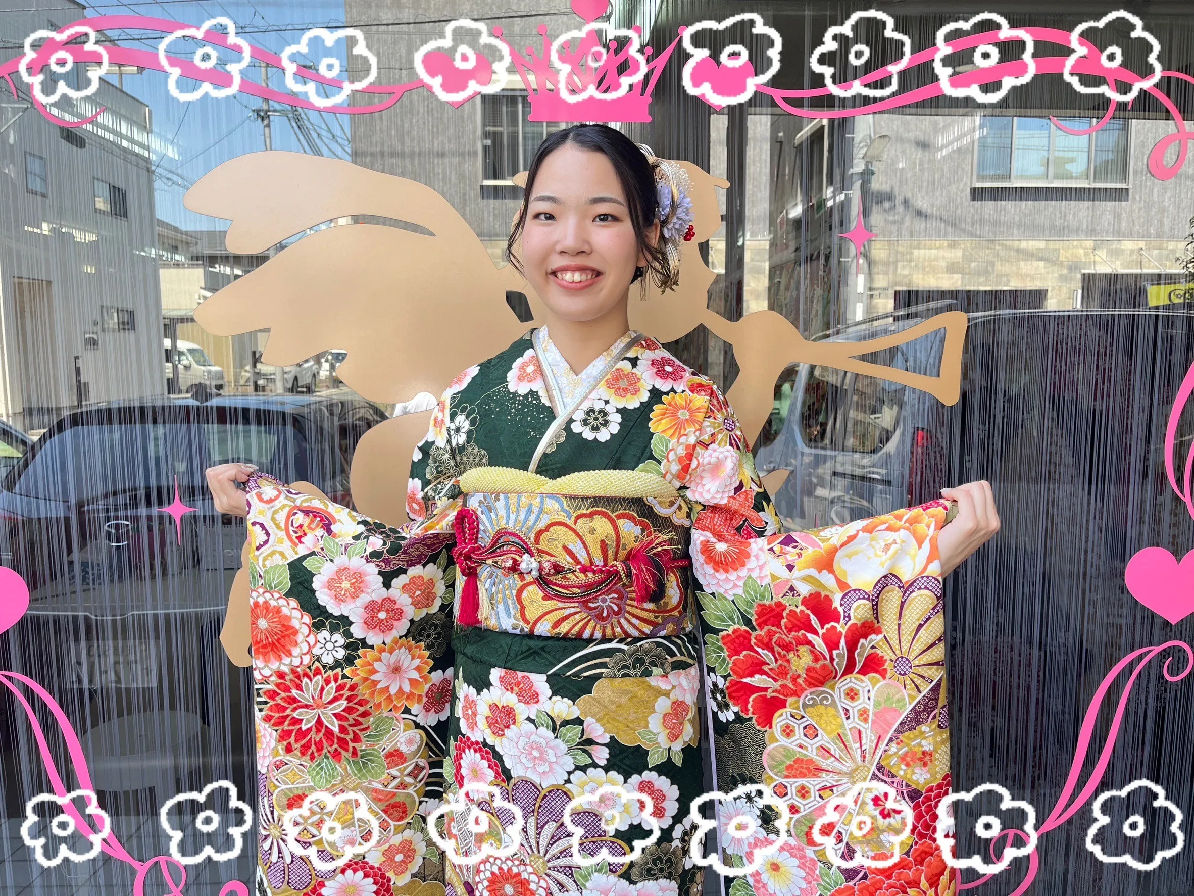 成人式 振袖 前撮り撮影会 奈良 可愛い 正統派古典 緑 華やか 大人っぽい