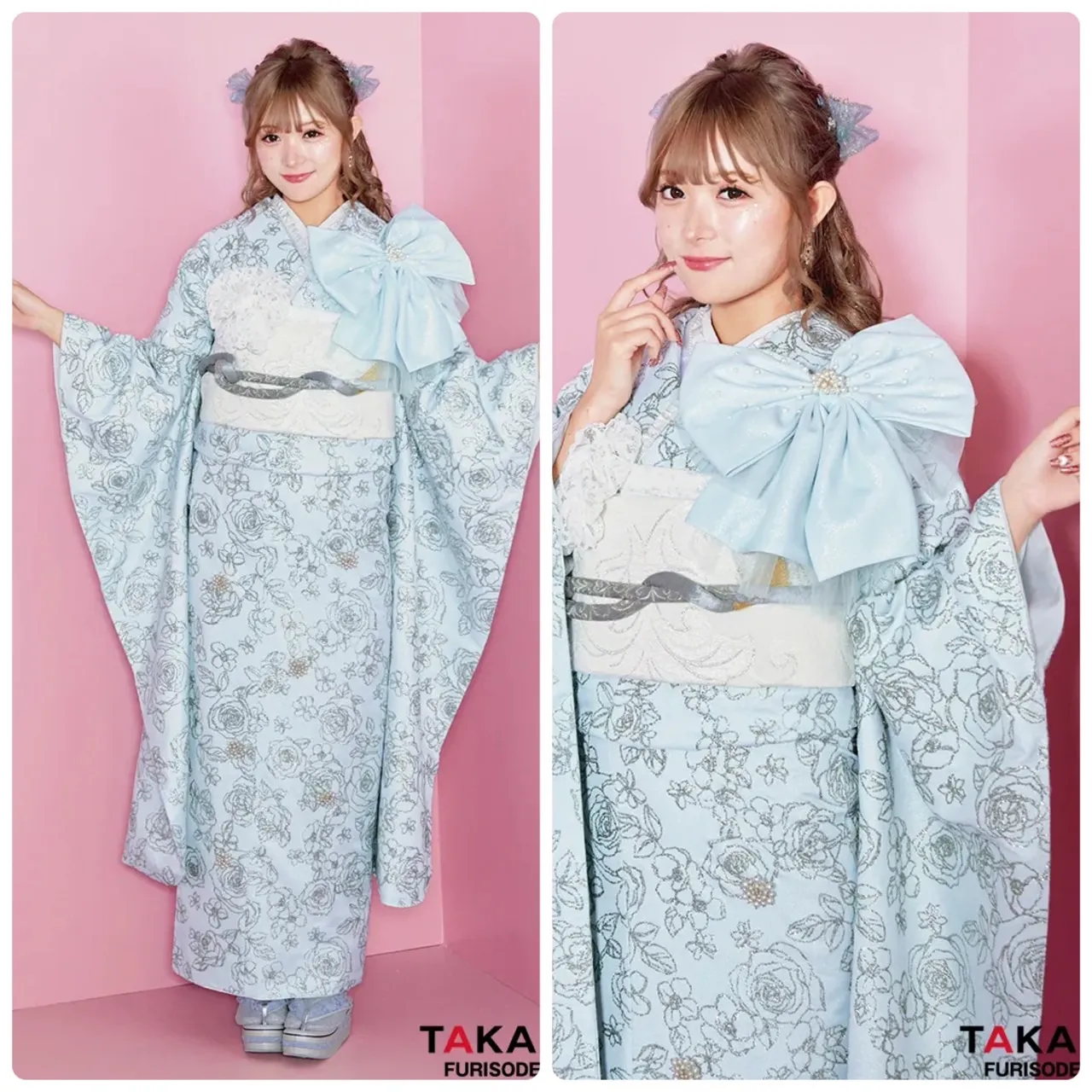 振袖レンタル 奈良 橿原 かわいい おしゃれ 個性派 かわいい かっこいい くすみ イマドキ 最新作粋古典 ターコイズブルー/青/白 吉祥文様/流水模様 クール 寒色系 シック【2025・2026年度流行】