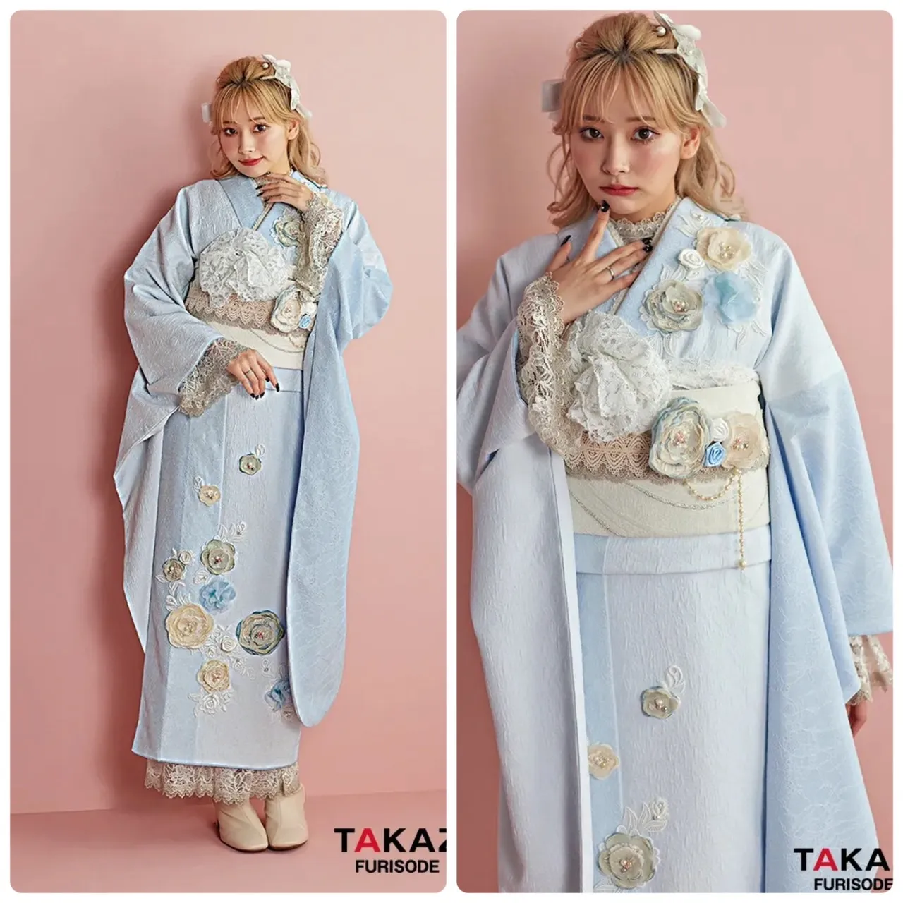 振袖レンタル 奈良 橿原 かわいい おしゃれ 個性派 かわいい かっこいい くすみ イマドキ 最新作粋古典 ターコイズブルー/青/白 吉祥文様/流水模様 クール 寒色系 シック【2025・2026年度流行】