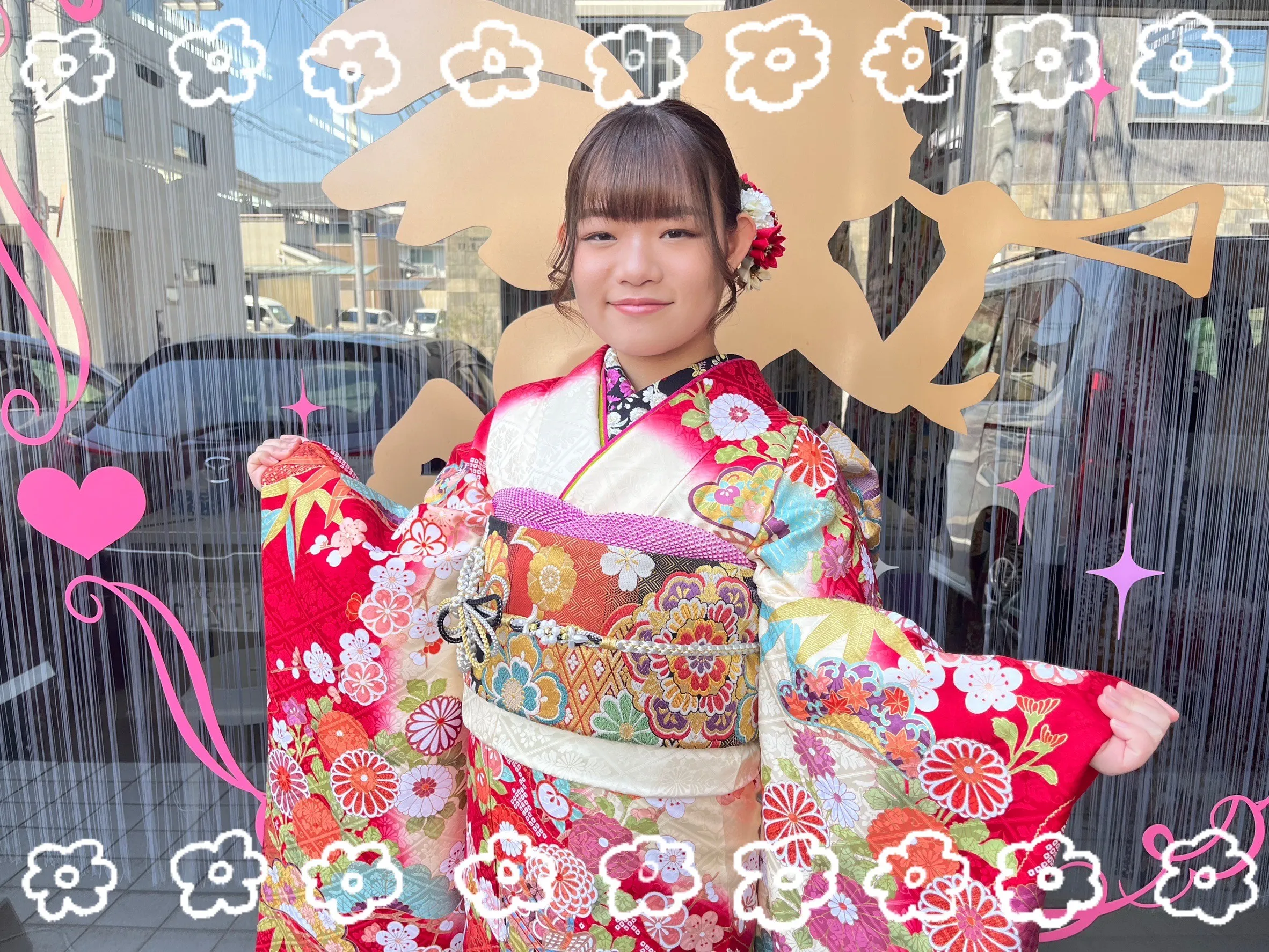 成人式 振袖 前撮り撮影会 奈良 可愛い 正統派古典 赤 白 華やか 綺麗