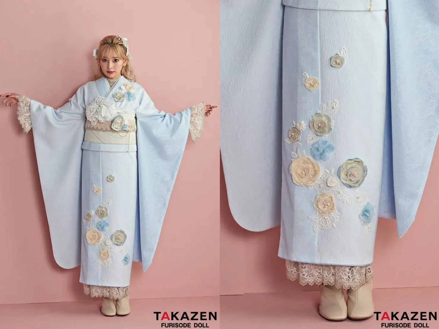 ニューヘップバーン“ミニョン”(かわいい) ブルー(水色) 立体花 フレンチガーリー おしゃれな レースインナー/ブーツコーデ ぴょな
