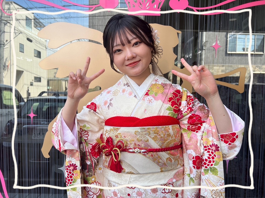 成人式 振袖 前撮り撮影会 奈良 正統派古典 白ピンク 牡丹柄 かわいい 金彩刺繍京友禅 女の子らしい 人気 伝統的
