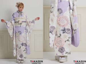 振袖　レンタル　奈良　最新作ヘップバーンシャネルカラー　薄紫/ピンク　おしゃれな振袖　バラ/リボン柄　スワロフスキー付き