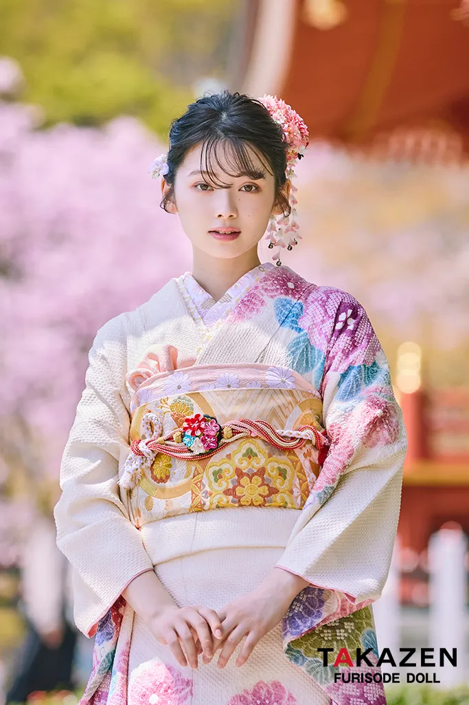TAKAZENのレンタル振袖 最上級“藤娘きぬたや”　白/ピンク　藤の花　総絞り　高級振袖　百貨店価格振袖表地単品100万円　南琴奈【通販可】LB32