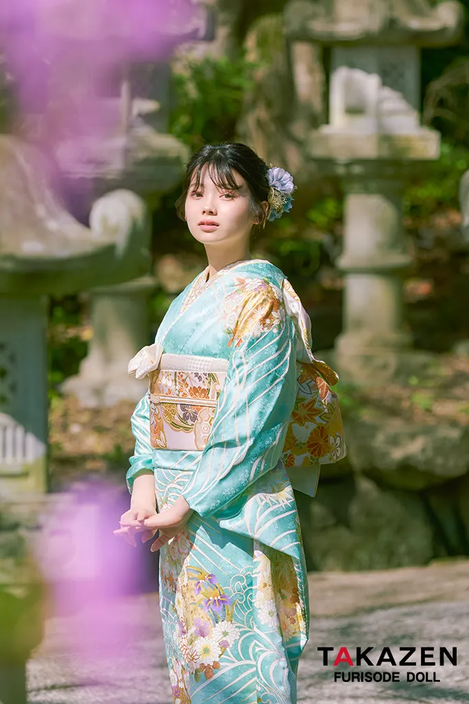 TAKAZENのレンタル振袖 プレミアム古典　水色　最高級手描友禅/吉澤織物　上品　清楚　綺麗　上質　南琴奈【通販可】LB33