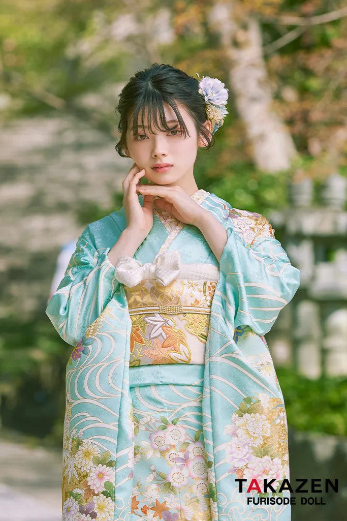 TAKAZENのレンタル振袖 プレミアム古典　水色　最高級手描友禅/吉澤織物　上品　清楚　綺麗　上質　南琴奈【通販可】LB33
