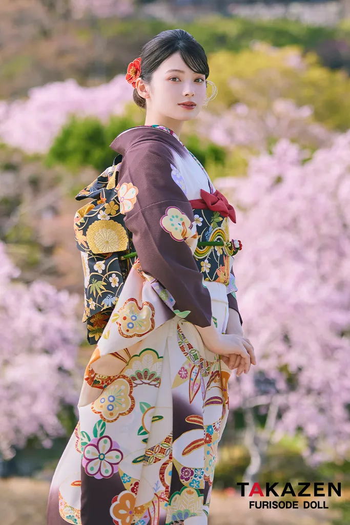 TAKAZENのレンタル振袖 プレミアム古典 白/ブラウン(茶色) 吉澤織物 こっぽりウサギ はんなり かわいい 最高級振袖 南琴奈【通販可】LB34