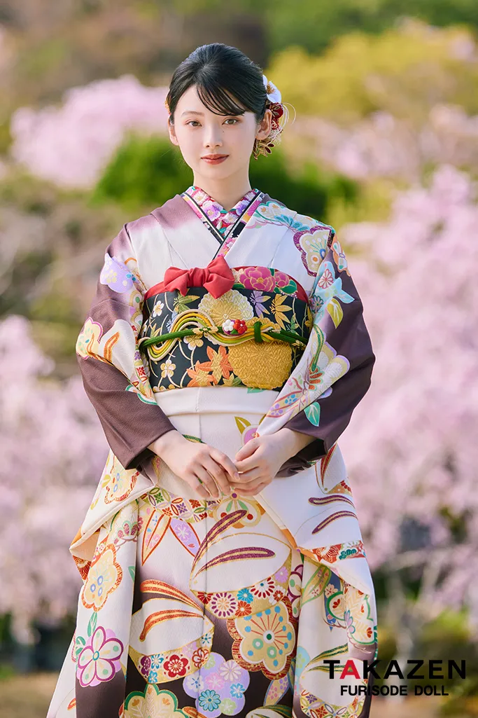 TAKAZENのレンタル振袖 プレミアム古典 白/ブラウン(茶色) 吉澤織物 こっぽりウサギ はんなり かわいい 最高級振袖 南琴奈【通販可】LB34