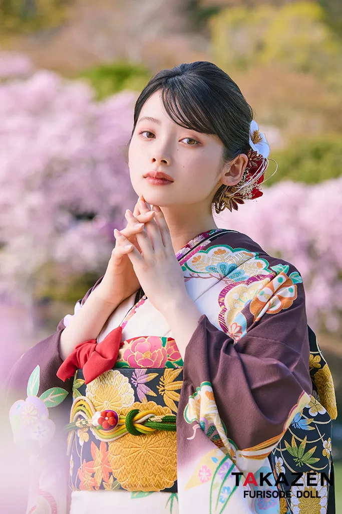 TAKAZENのレンタル振袖 プレミアム古典 白/ブラウン(茶色) 吉澤織物 こっぽりウサギ はんなり かわいい 最高級振袖 南琴奈【通販可】LB34