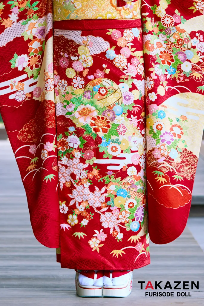 TAKAZENのレンタル振袖 プレミアム古典　赤　吉澤織物/最高級金彩手描友禅　柄小さめ　高級振袖　清楚　南琴奈【通販可】LB36