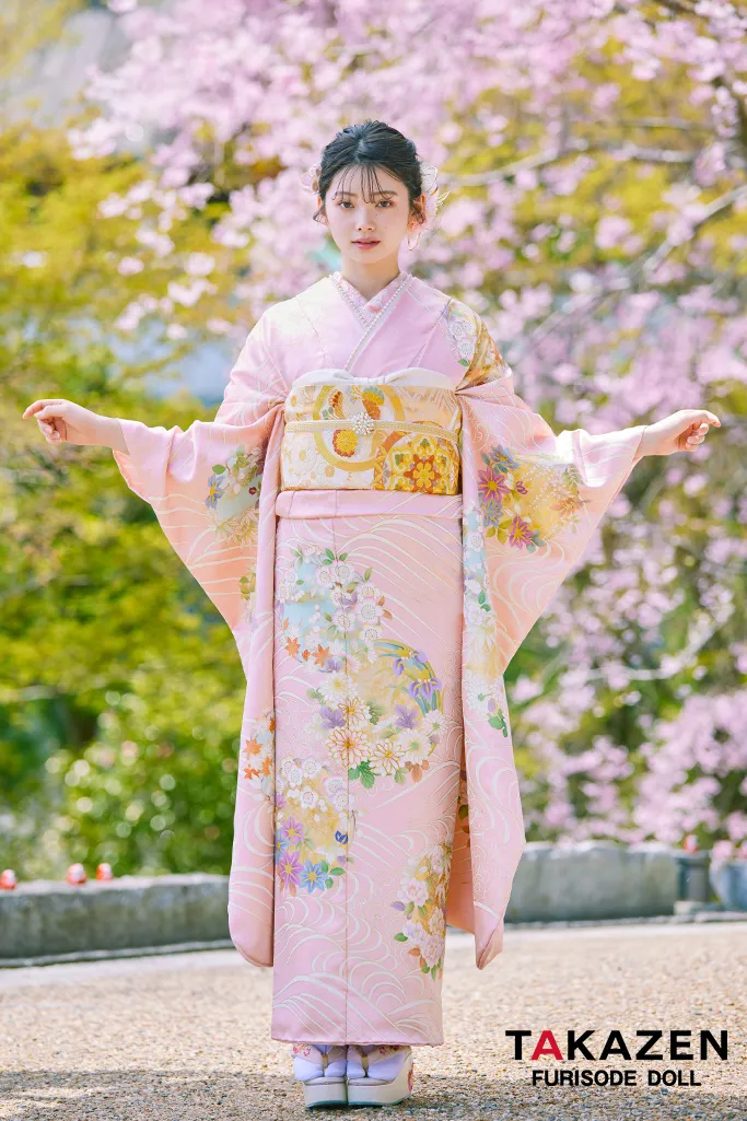 TAKAZENのレンタル振袖 プレミアム古典　ピンク/淡い色　吉澤織物/最高級手描友禅　吉祥文様/流水模様　高級振袖　はんなり　着物　南琴奈【通販可】LB37