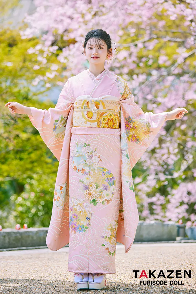 TAKAZENのレンタル振袖 プレミアム古典　ピンク/淡い色　吉澤織物/最高級手描友禅　吉祥文様/流水模様　高級振袖　はんなり　着物　南琴奈【通販可】LB37