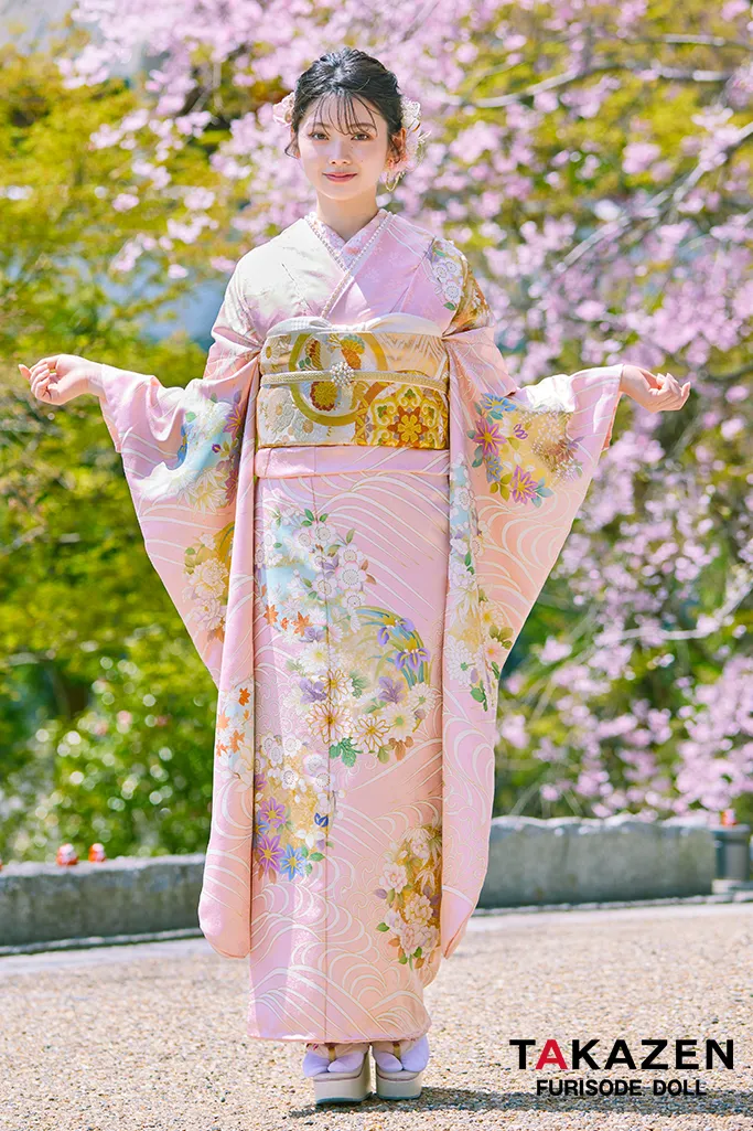 TAKAZENのレンタル振袖 プレミアム古典　ピンク/淡い色　吉澤織物/最高級手描友禅　吉祥文様/流水模様　高級振袖　はんなり　着物　南琴奈【通販可】LB37