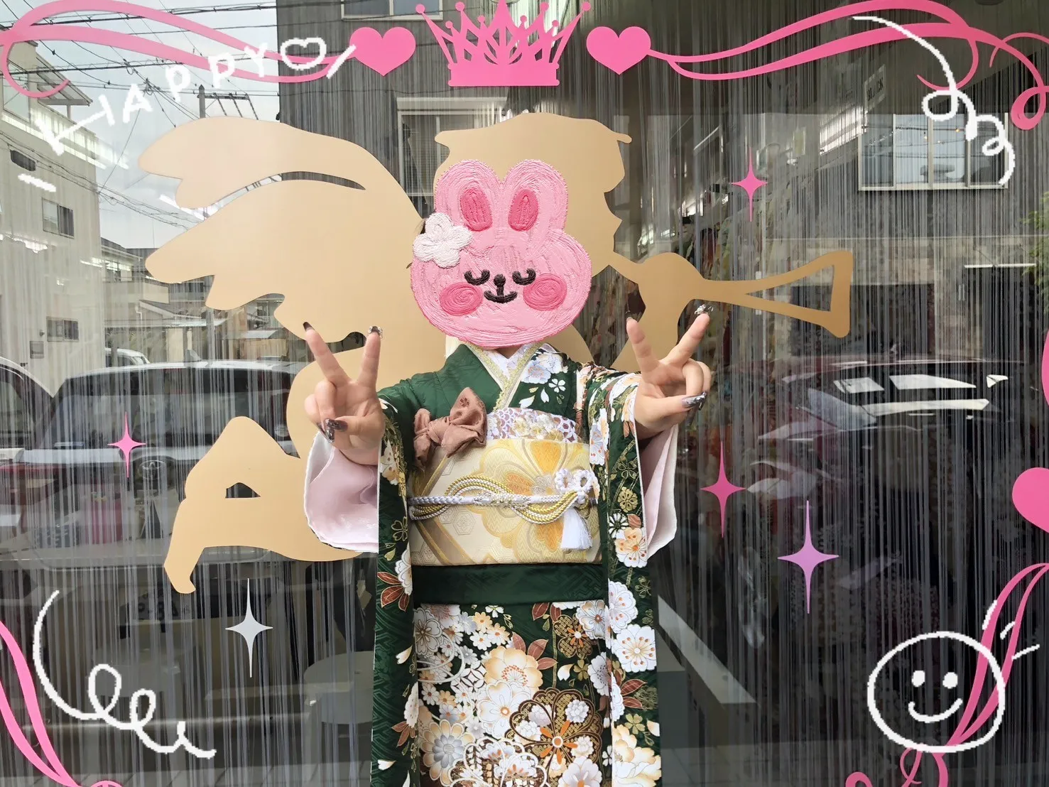 成人式 振袖 前撮り撮影会 可愛い 華やか 綺麗 緑 グリーン 金 ゴールド リボン