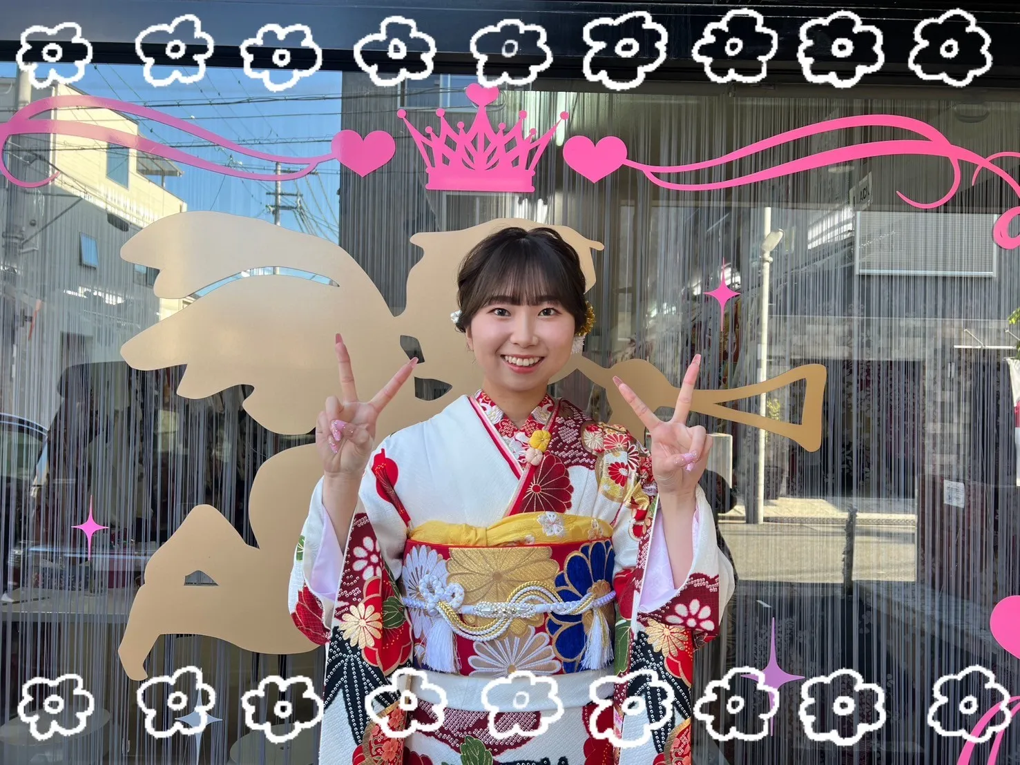 振袖 レンタル 奈良 正統派古典 白/赤/アイボリー 花柄/大柄 目立つ古典振袖 高身長さんにもおすすめ ポップ