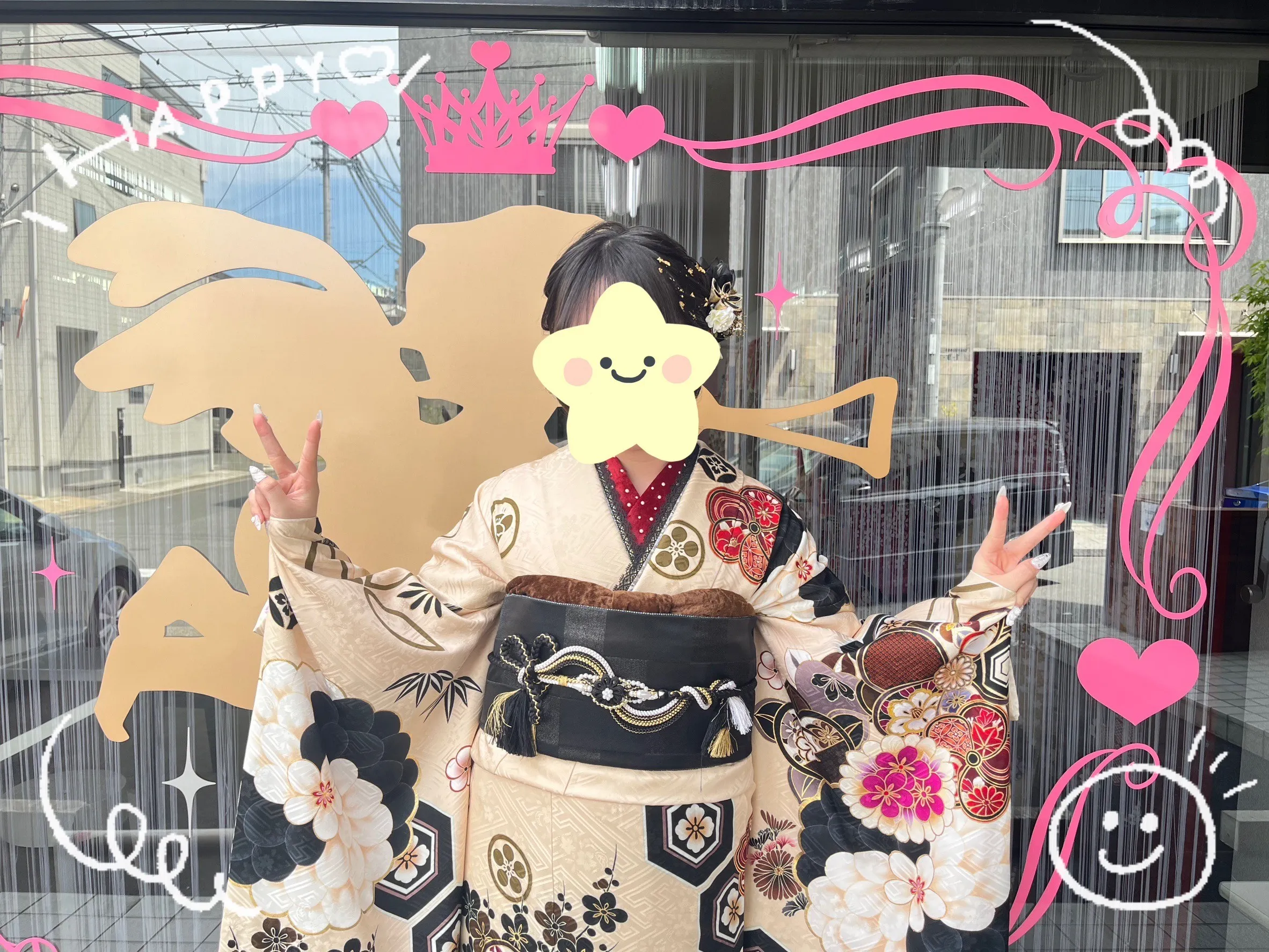 振袖 レンタル 奈良 振袖安い 玉城ティナ×紅一点ブランド振袖 ベージュ/黒 くすみ系一番人気 おしゃれ アンティーク調 しごきアレンジ