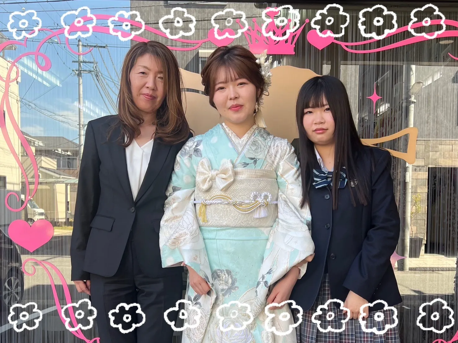 振袖 レンタル 奈良 ヘップバーンシャネルカラー ブルー(水色)/白 バラ/リボン柄 スワロフスキー おしゃれ セレブ エレガント ぴょな