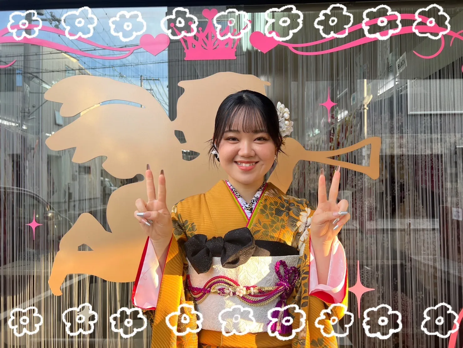 振袖 レンタル 奈良 ヴィンテージスタイル からし/黒 牡丹柄 ノスタルジック 個性的振袖 人気 アンティーク調 ブーツスタイル