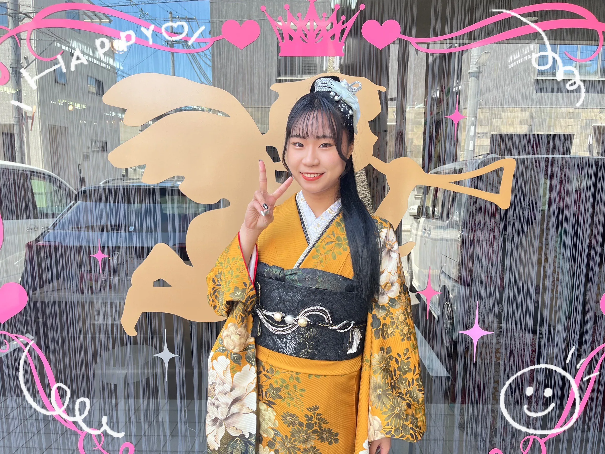振袖 レンタル 奈良 振袖安い ヴィンテージスタイル からし/黒 牡丹柄 ノスタルジック 個性的振袖 人気 アンティーク調 ブーツスタイル