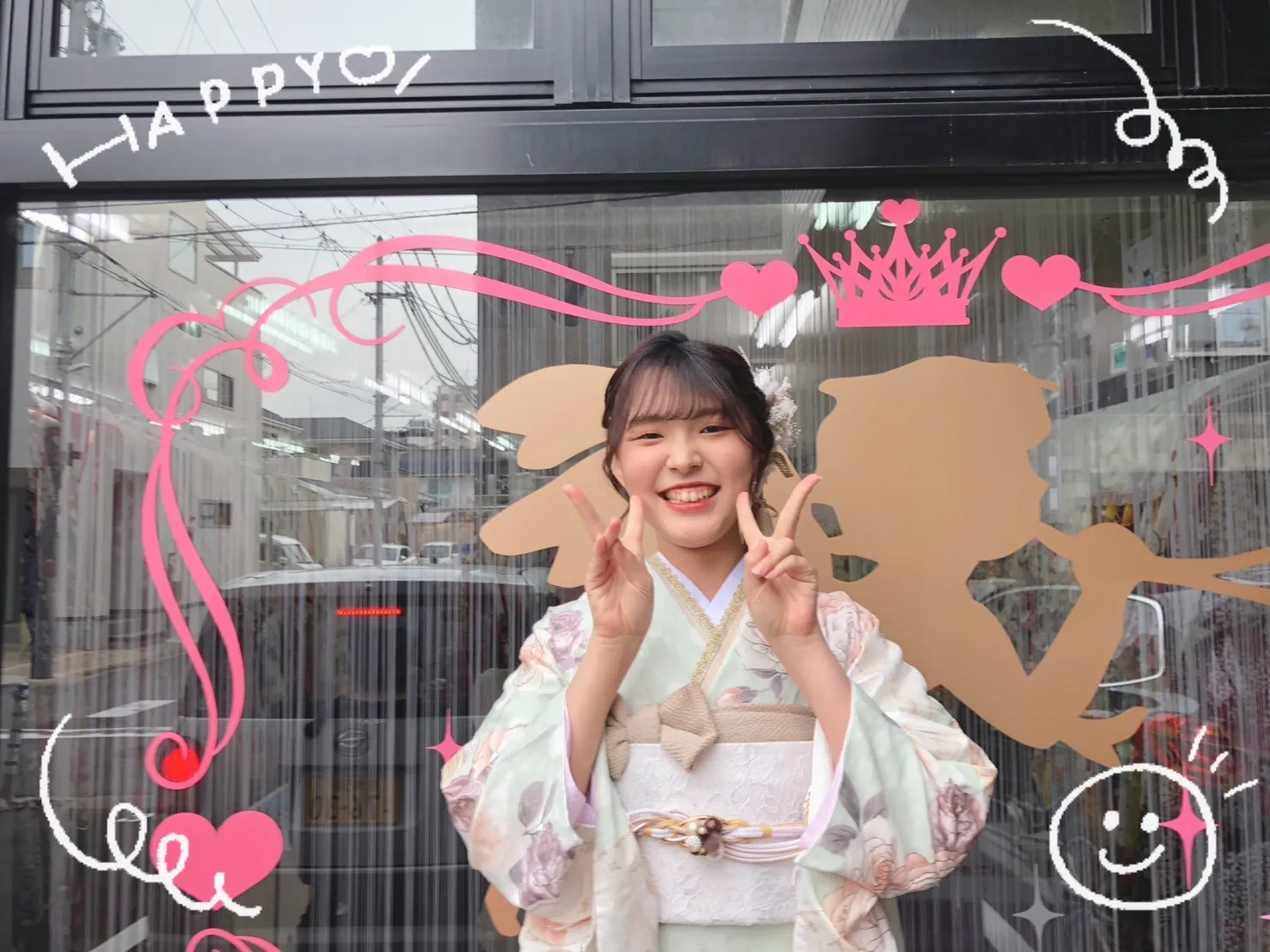 振袖 レンタル 奈良 ヘップバーン ミントグリーン/ピスタチオカラー 薔薇柄/リボン柄 トレンド くすみカラー レース小物コーデ
