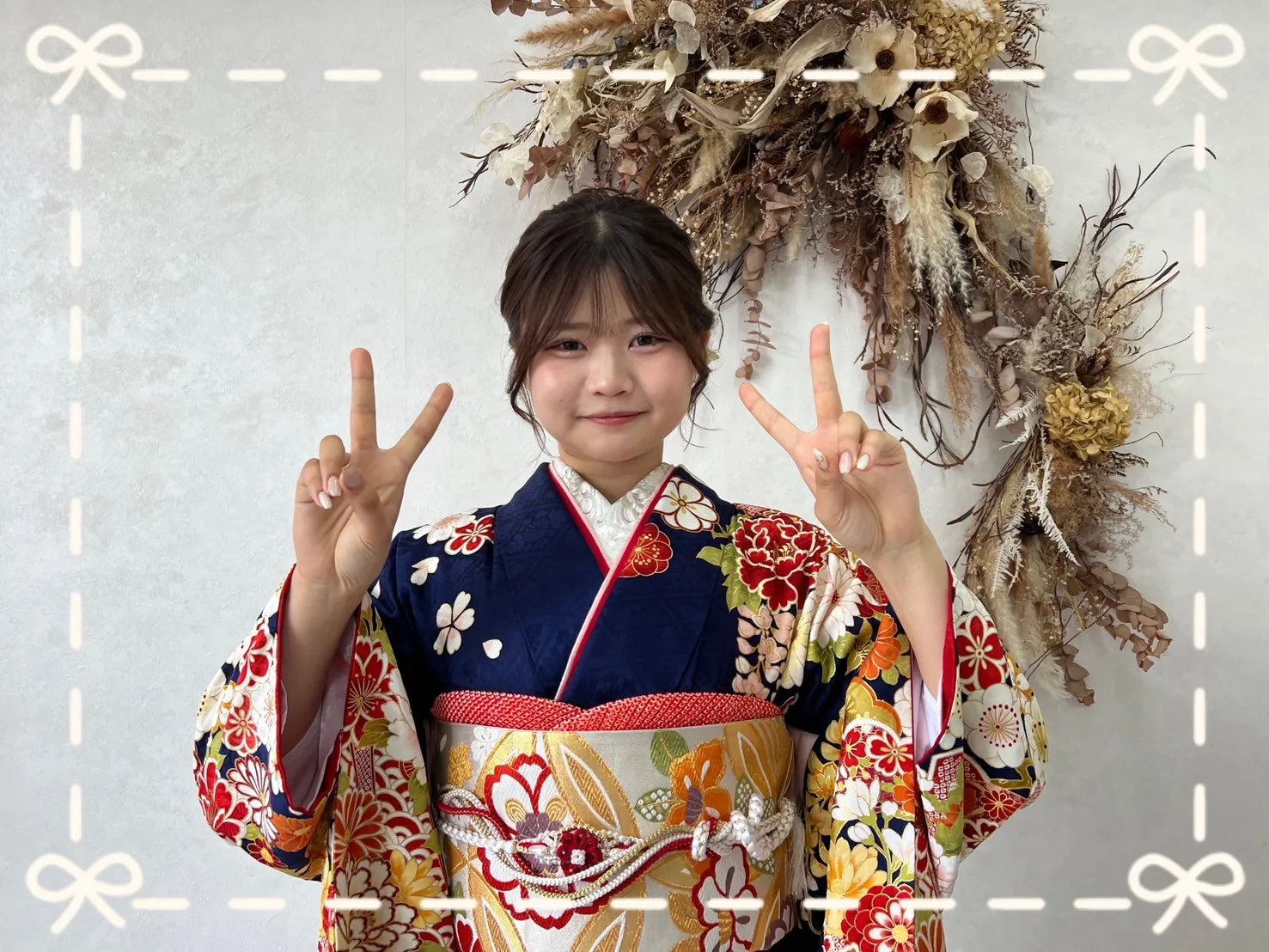 振袖 レンタル 橿原 前撮り 古典柄 豪華 オシャレ 紺色