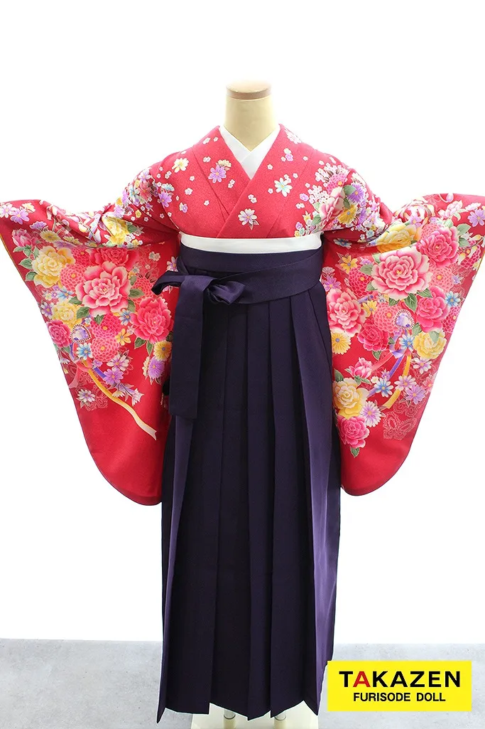 TAKAZENのレンタル袴 格安正統派古典　ピンク　牡丹柄/和柄　古風　安い【通販可】Y16