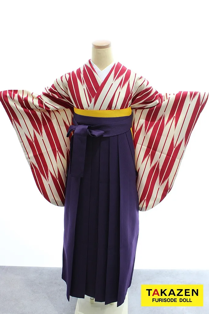 TAKAZENのレンタル袴 安い正統派古典　赤/白　矢絣柄　王道　清楚　シンプル【通販可】Y18