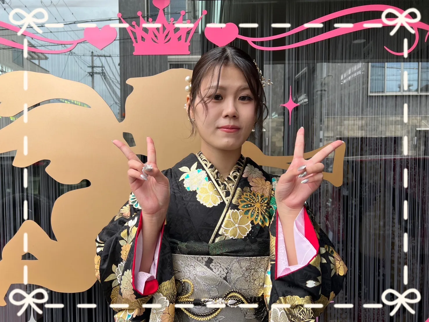 振袖 レンタル 奈良 前撮り ジャパンモード 花魁風 目立つ カッコいい 黒 グリーン 金彩