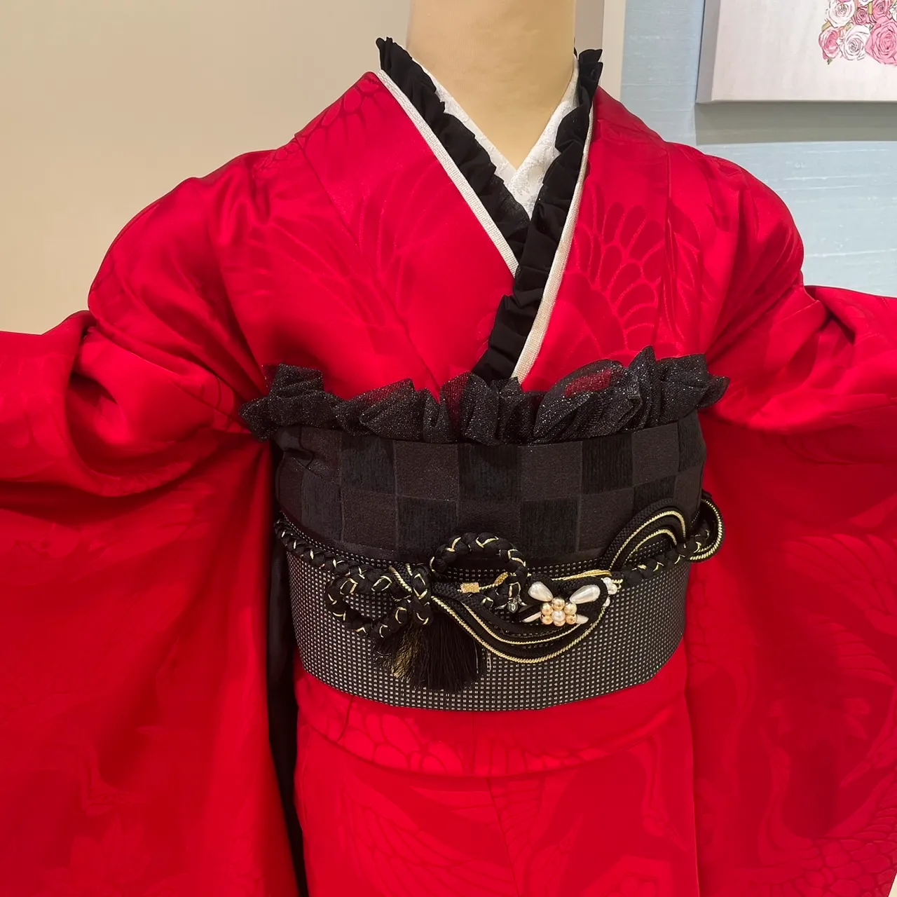 毎日コーデ　赤　レトロ　黒　オシャレ