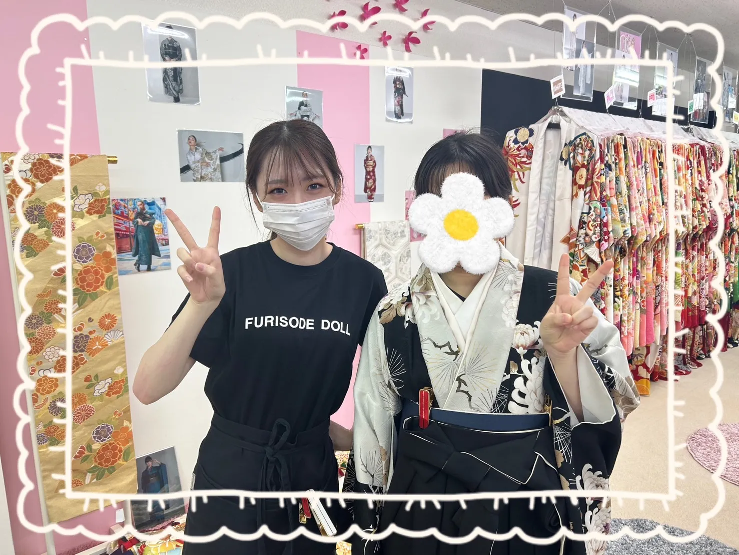 袴 レンタル 奈良 袴安い なえなのの二尺袖 くすみカラー/白 ボタン柄/淡い色合い ホワイトベース