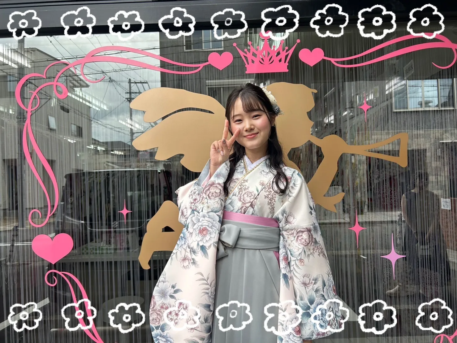 袴 レンタル 奈良 袴安い なえなのの二尺袖 くすみカラー/白 ボタン柄/淡い色合い ホワイトベース