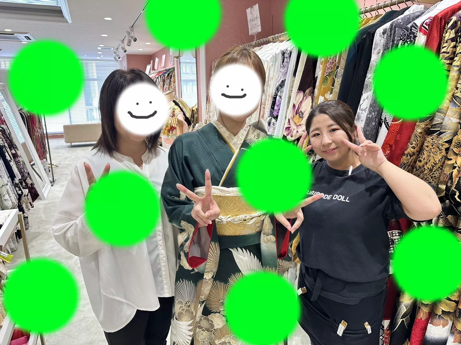 【TAKAZEN姫路店】♡25日 福崎町2026年成式!綺麗な緑色が渋い鶴柄のかっこいい粋古典振袖の姫ちゃん♡