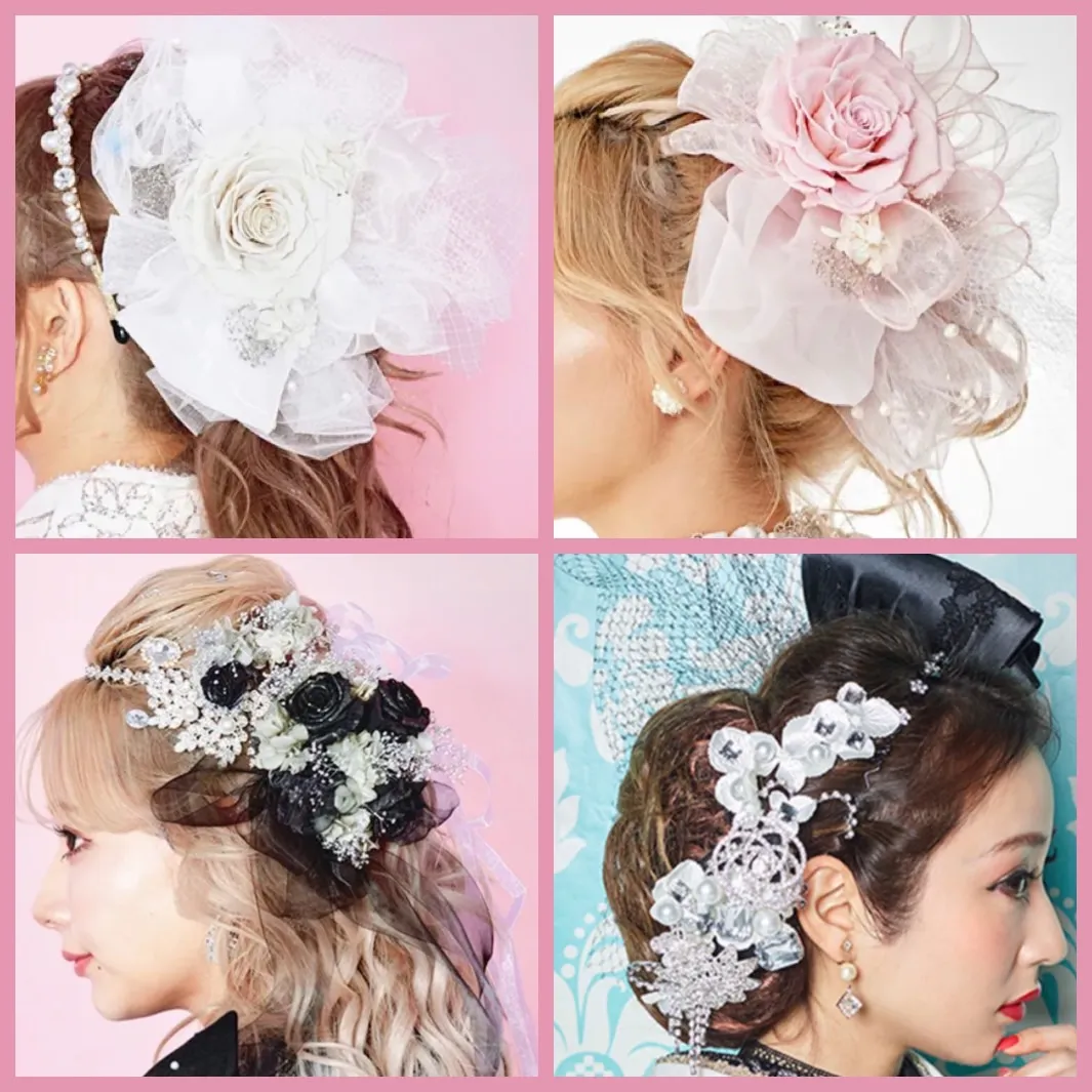 成人式　卒業式　髪飾り　ヘアアレンジ　キラキラ　バラ　洋風　カワイイ