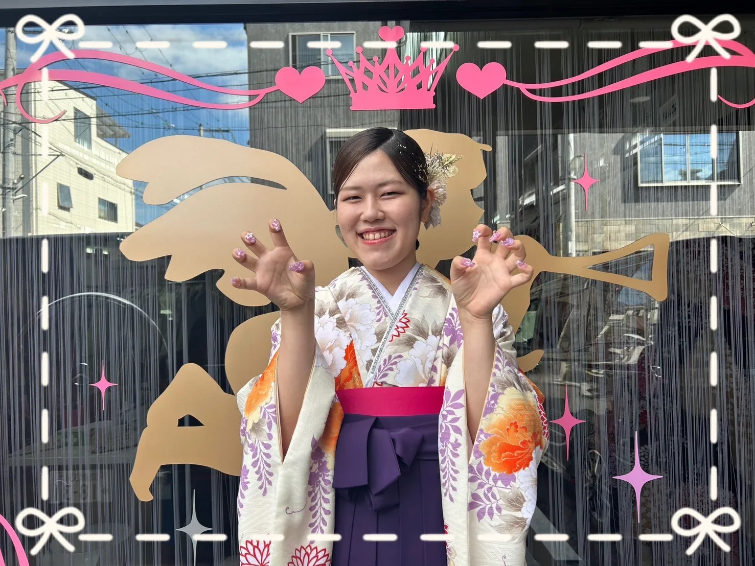 成人式 袴 前撮り撮影会 かわいい 華やか 紫 藤柄 ピンク オレンジ