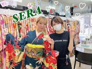 振袖　レンタル　奈良　振袖安い　可愛い　綺麗　華やか　緑　グリーン　赤　桜柄