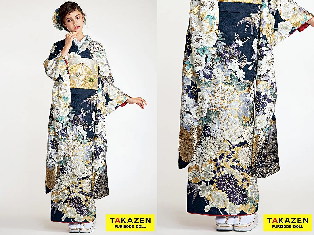 振袖 レンタル 奈良 帯 可愛い アレンジ 華やか 綺麗 正統派古典 紺色(ネイビー)/金 牡丹柄 豪華 きれいめ 華やか 清楚 大人っぽい