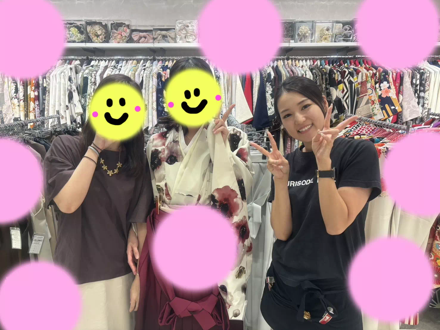 TAKAZEN神戸店　　卒業式　くすみ　えんじ色　前撮り撮影会　イマドキ　カワイイ　コディネート　振袖　レンタル　袴　