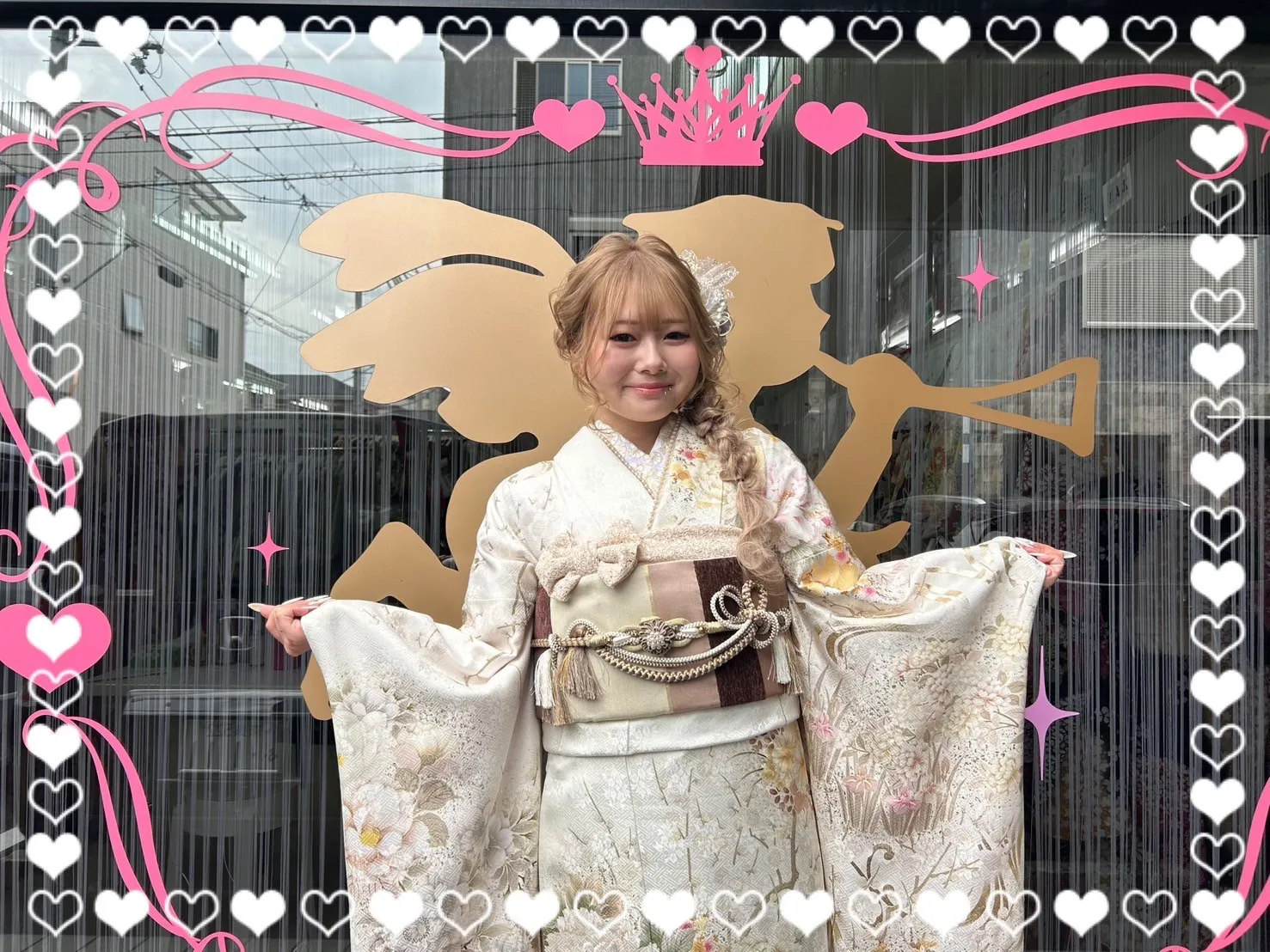 成人式 振袖 前撮り撮影会 最新作くすみカラーガーリー アイボリー/白ベース 牡丹柄 透明感 綺麗 かわいらしい オフカラー 香音ちゃん