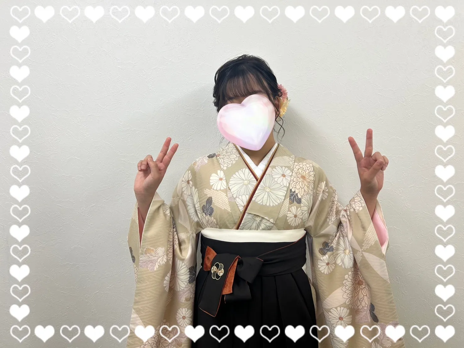 卒業式　袴　前撮り撮影会　かわいい　古典　ベージュ　茶色　シンプル　大人っぽい