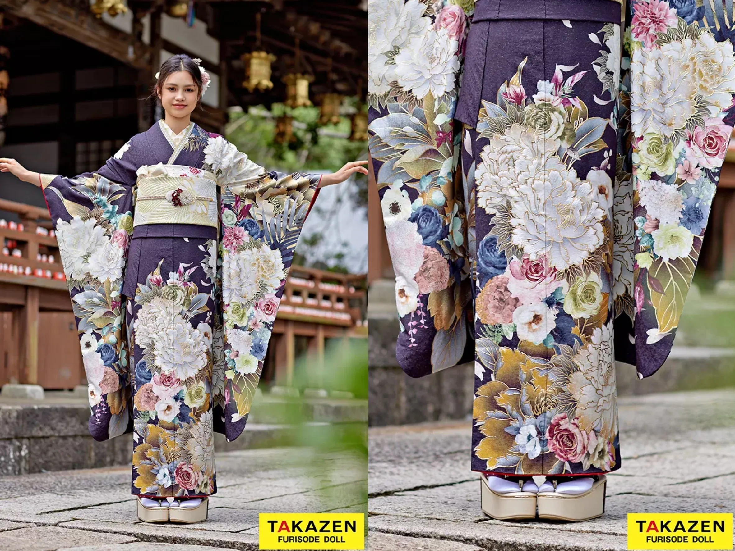 振袖 レンタル 奈良 振袖安い 最新作正統派古典 紫 牡丹柄/大柄 假屋崎省吾デザイン 豪華 華やか