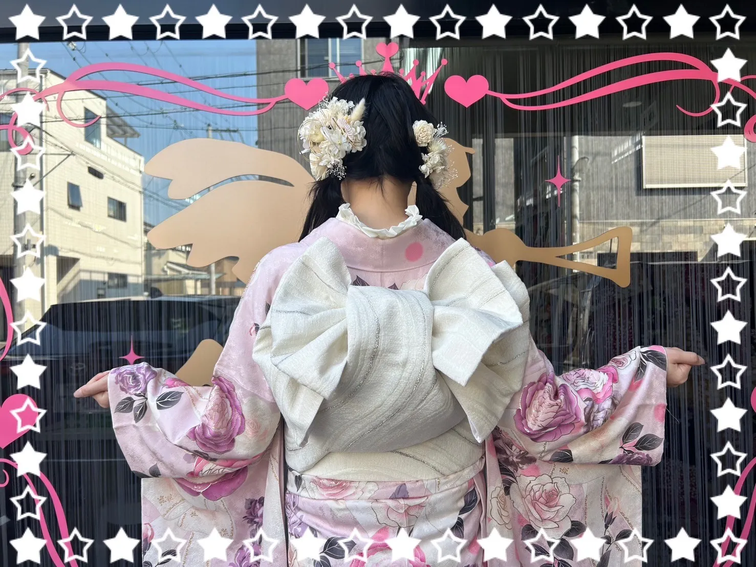 成人式 振袖 前撮り撮影会 ヘップバーン ピンク/紫 バラ柄/リボン柄/ドット柄 かわいい お洒落 人気 かわいい 写真映えする振袖