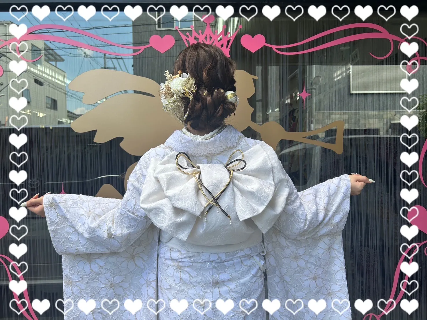 成人式　振袖　前撮り撮影会　くすみカラーガーリー　白 　総レース振袖　かわいいホワイトコーデ　香音(かのん)ちゃん　量産型