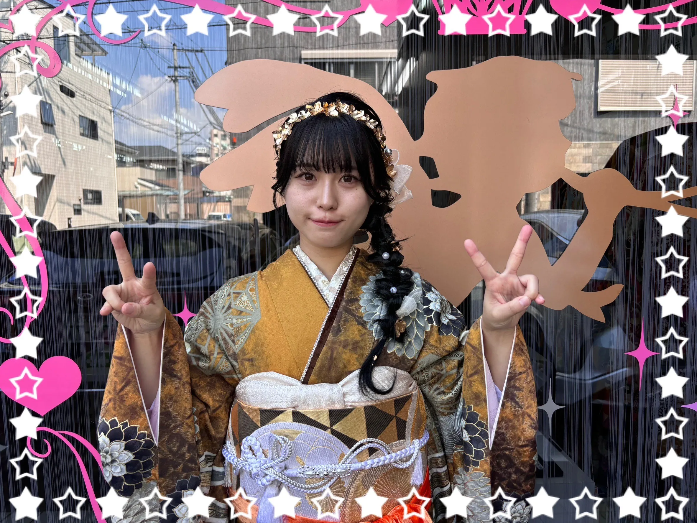成人式 振袖 前撮り撮影会 九重×中村里砂 からし色/ベージュ/クリーム 菊柄 大人っぽい ヴィンテージ アンティーク調