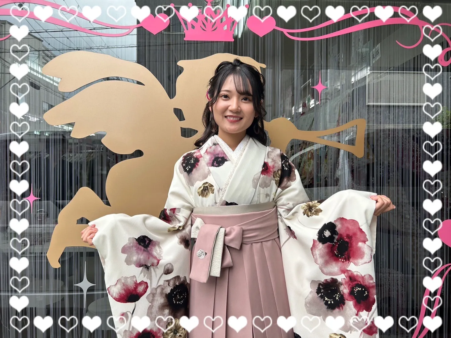 袴 前撮り撮影会 可愛い おしゃれ JAPANSTYLE×中村里砂ブランド袴 くすみカラーガーリー 白/ピンク 水彩画風 かわいい 量産型 女の子らしい