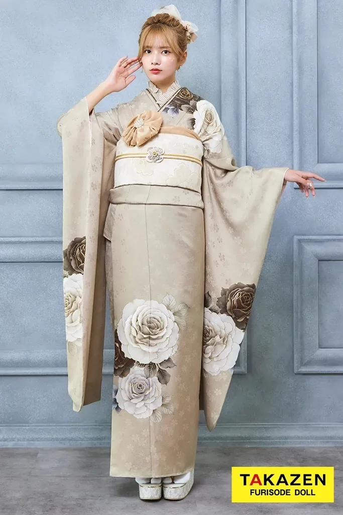 成人式　安カワ　カワイイ　くすみカラー　のの　薔薇柄