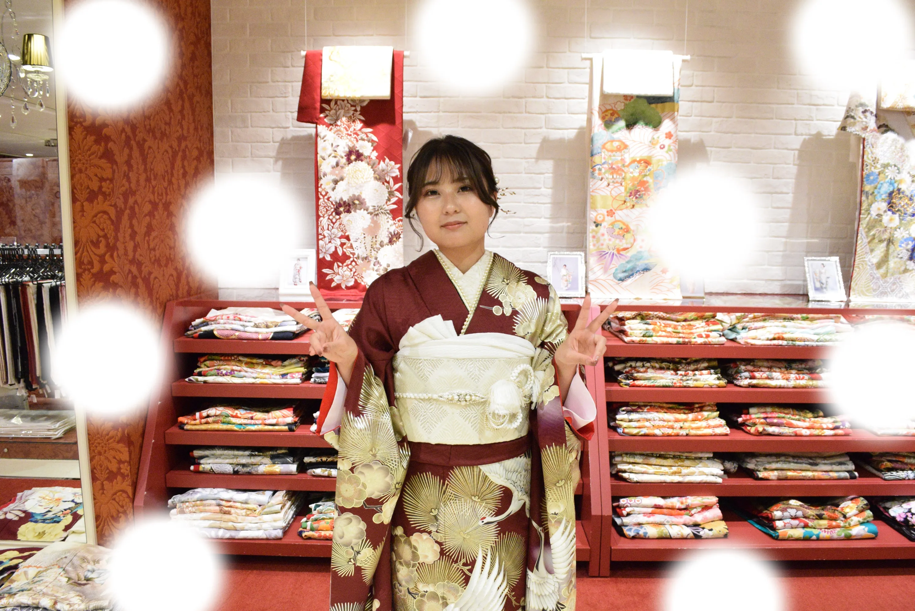 成人式　前撮り　梅田　ヴィンテージ　赤　鶴柄　かっこいい　人気